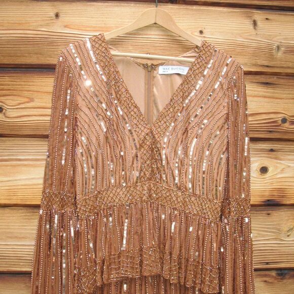 Mac Duggal 5442 Womens Embellished Bell Sleeve Tiered Gown Dress Copper - Picture 8 of 15